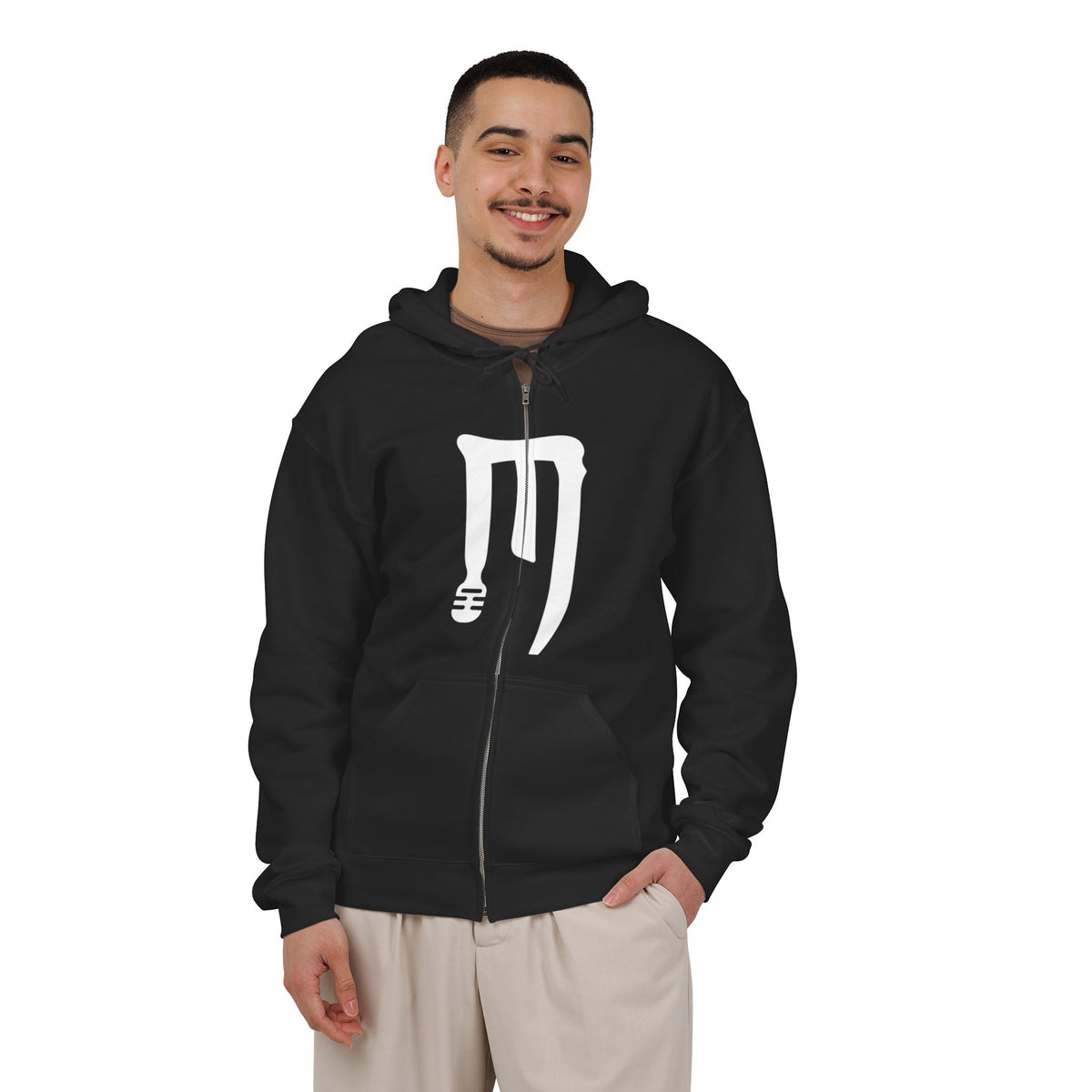 Zip-Up Hoodie with Abstract White Paint Drip Design